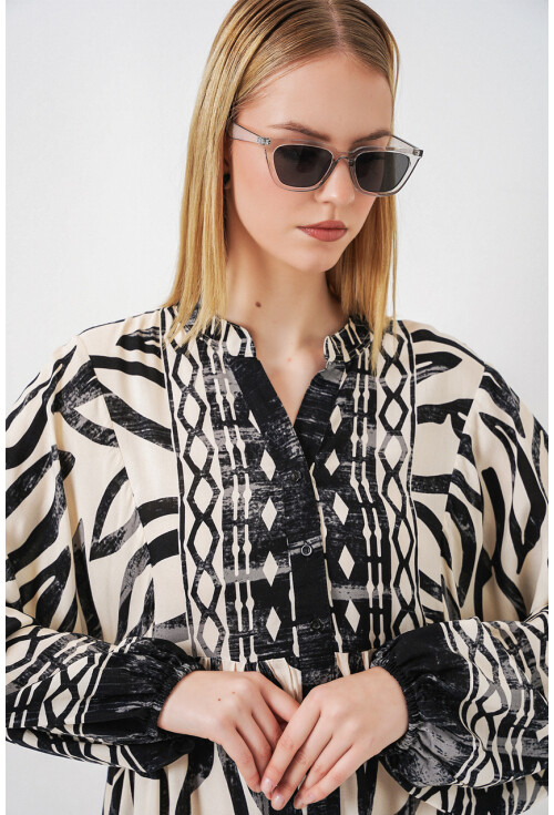 Kadın Desenli Uzun Tesettür Elbise 2585