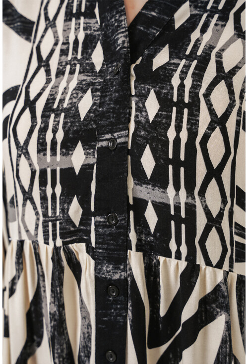 Kadın Desenli Uzun Tesettür Elbise 2585