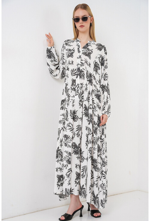 Kadın Desenli Uzun Tesettür Elbise 2585