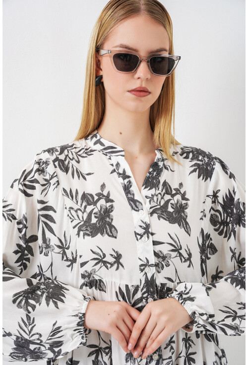 Kadın Desenli Uzun Tesettür Elbise 2585