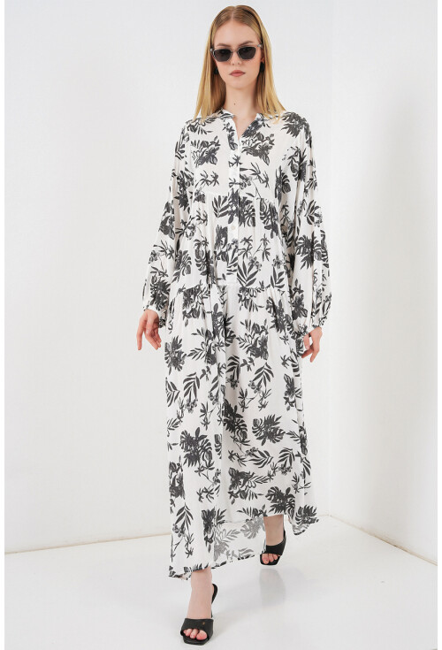 Kadın Desenli Uzun Tesettür Elbise 2585