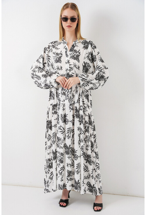 Kadın Desenli Uzun Tesettür Elbise 2585