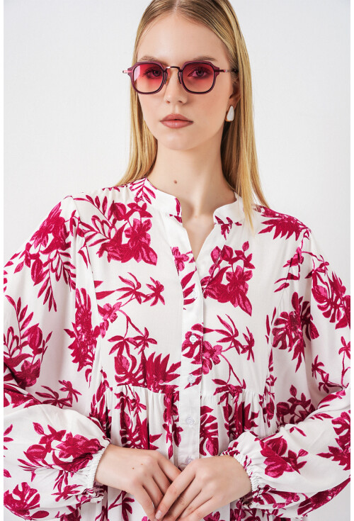 Kadın Desenli Uzun Tesettür Elbise 2585