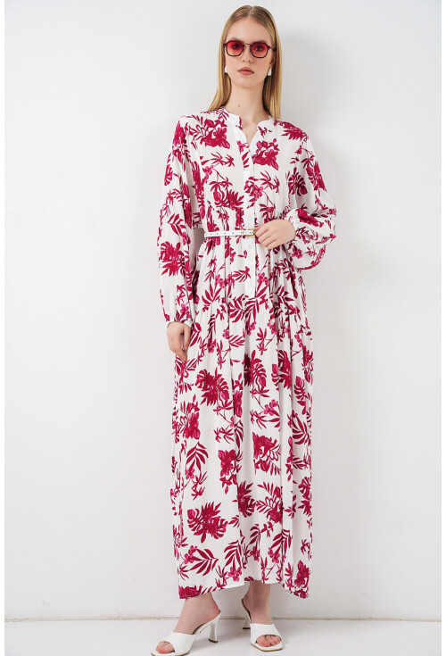 Kadın Desenli Uzun Tesettür Elbise 2585