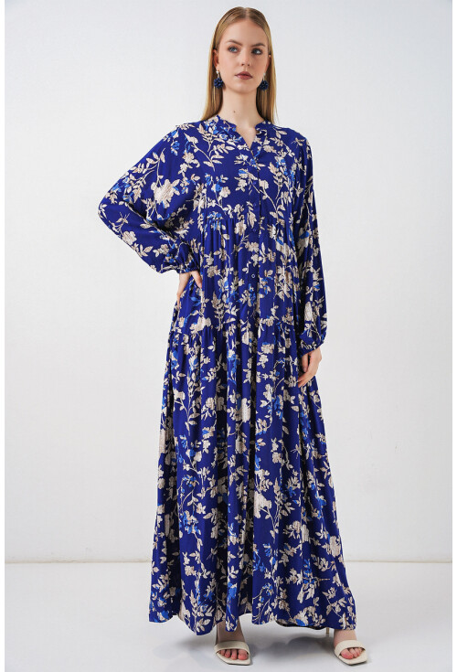 Kadın Desenli Uzun Tesettür Elbise 2585