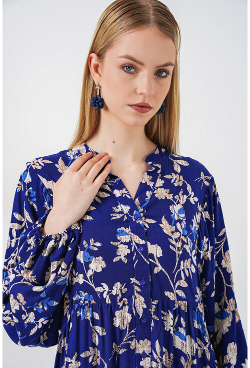 Kadın Desenli Uzun Tesettür Elbise 2585