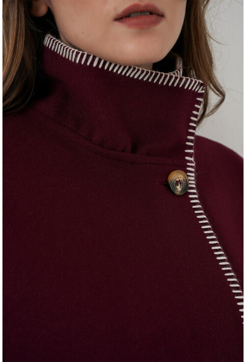 Kadın Dikiş Detaylı Kaşe Panço 9166