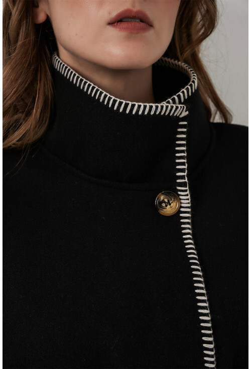 Kadın Dikiş Detaylı Kaşe Panço 9166