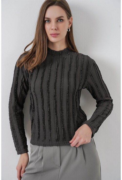 Kadın Dokulu Esnek Örme Bluz 975