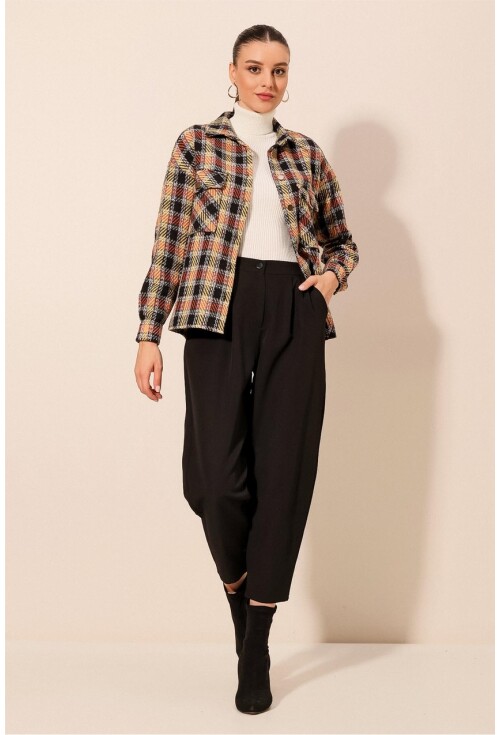 Kadın Ekose Desen Oversize Oduncu Gömlek 3854