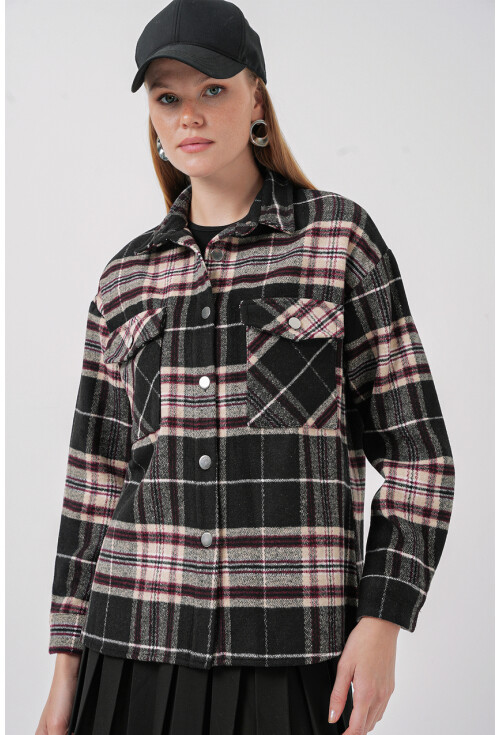 Kadın Ekose Desen Oversize Oduncu Gömlek 3854