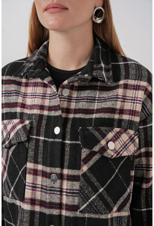 Kadın Ekose Desen Oversize Oduncu Gömlek 3854