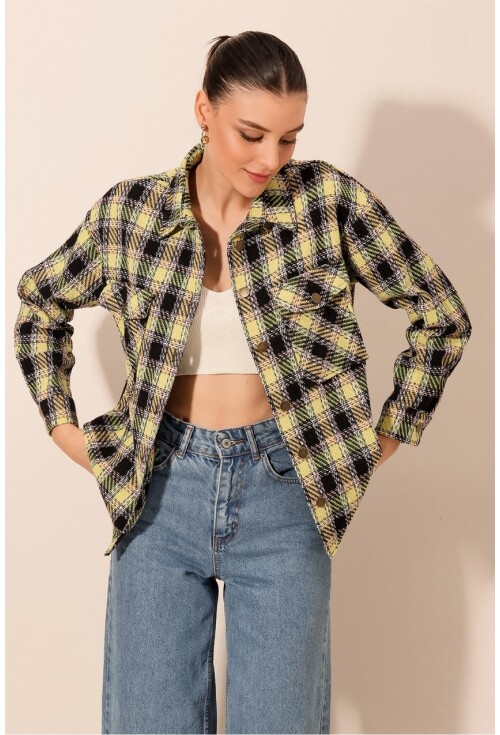 Kadın Ekose Desen Oversize Oduncu Gömlek 3854