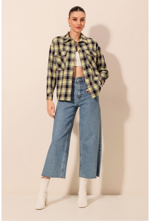 Kadın Ekose Desen Oversize Oduncu Gömlek 3854