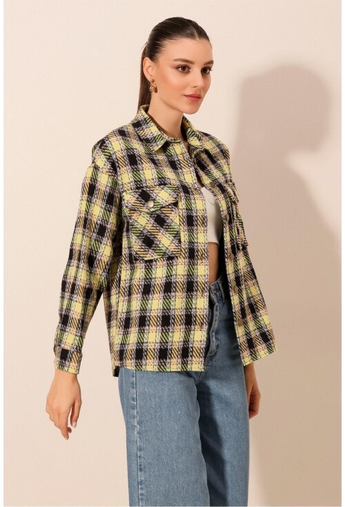 Kadın Ekose Desen Oversize Oduncu Gömlek 3854