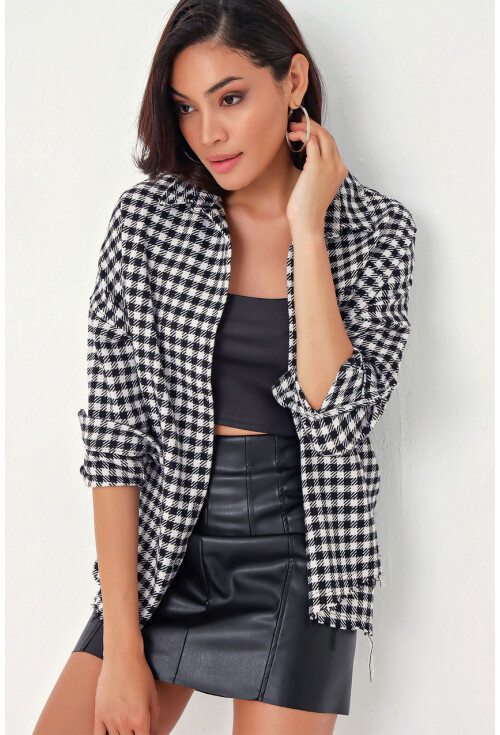Kadın Ekose Desen Oversize Oduncu Gömlek 3854