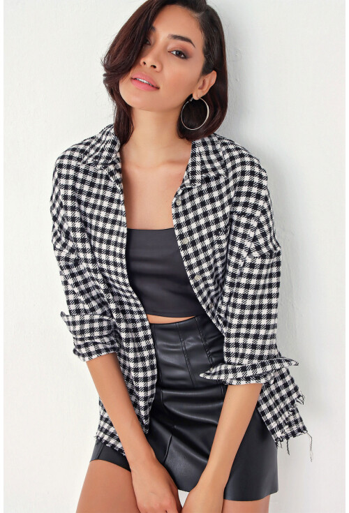 Kadın Ekose Desen Oversize Oduncu Gömlek 3854