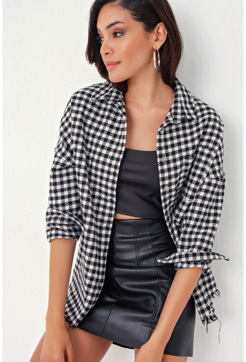 Kadın Ekose Desen Oversize Oduncu Gömlek 3854