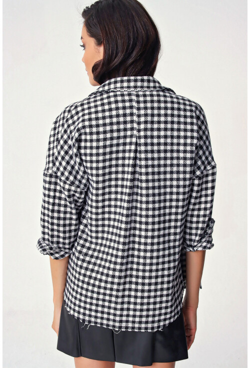 Kadın Ekose Desen Oversize Oduncu Gömlek 3854