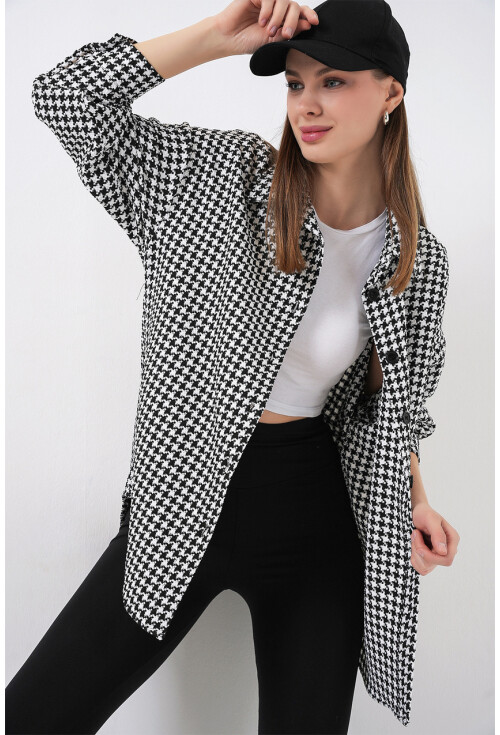 Kadın Ekose Desen Oversize Oduncu Gömlek 3854