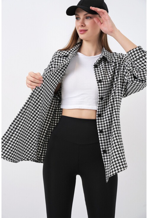 Kadın Ekose Desen Oversize Oduncu Gömlek 3854