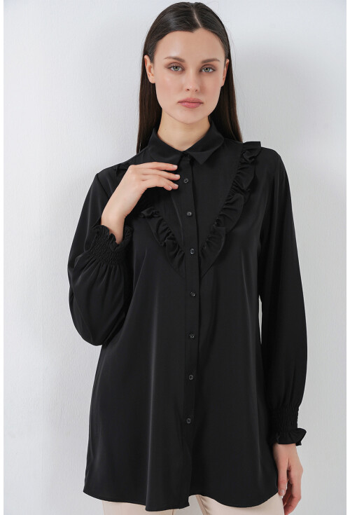 Kadın Fırfırlı Uzun Gömlek Tunik 5986