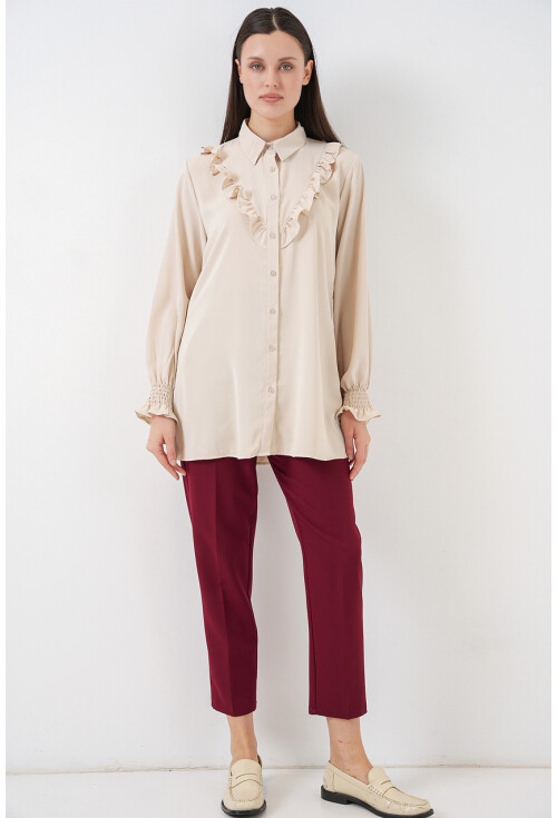 Kadın Fırfırlı Uzun Gömlek Tunik 5986