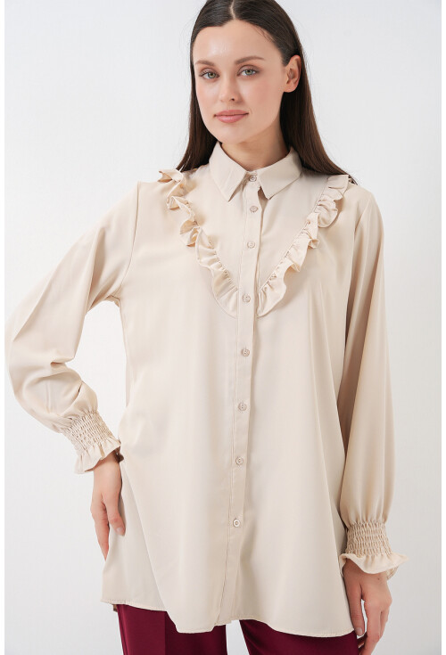 Kadın Fırfırlı Uzun Gömlek Tunik 5986