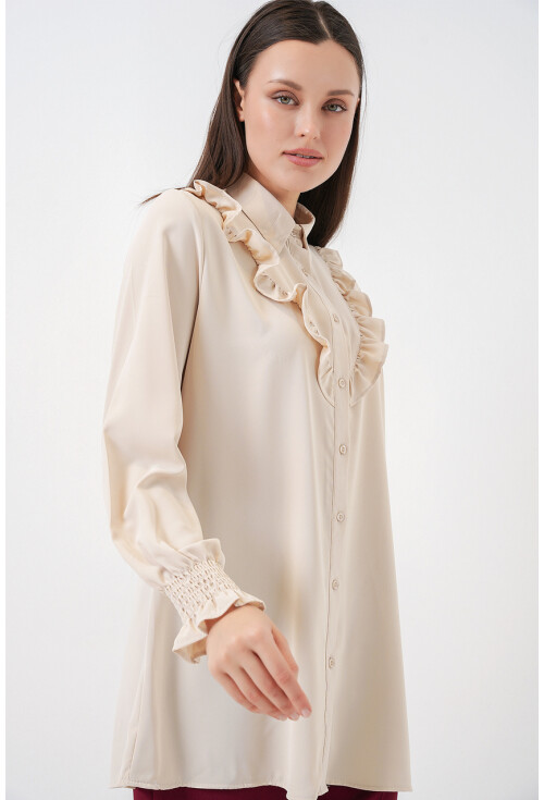 Kadın Fırfırlı Uzun Gömlek Tunik 5986