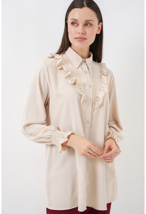 Kadın Fırfırlı Uzun Gömlek Tunik 5986