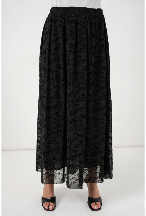 Kadın Flok Baskılı Astarlı Etek 8069