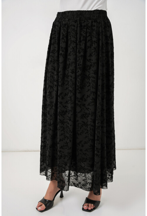 Kadın Flok Baskılı Astarlı Etek 8069