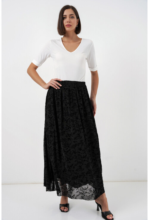 Kadın Flok Baskılı Astarlı Etek 8069