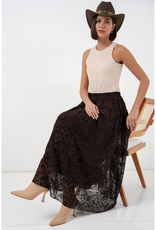 Kadın Flok Baskılı Astarlı Etek 8069