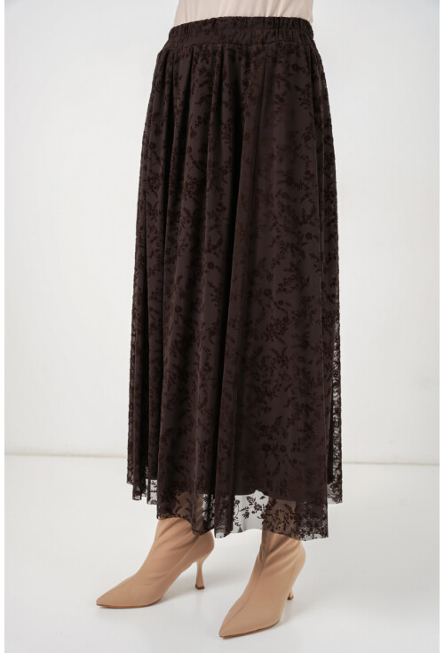 Kadın Flok Baskılı Astarlı Etek 8069