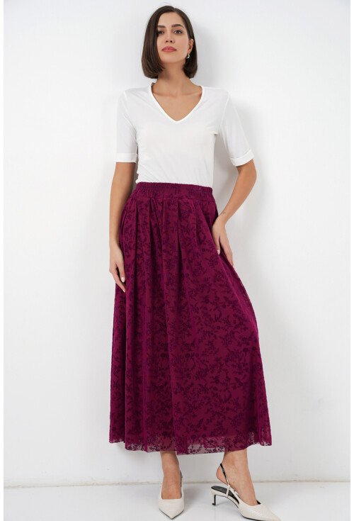 Kadın Flok Baskılı Astarlı Etek 8069