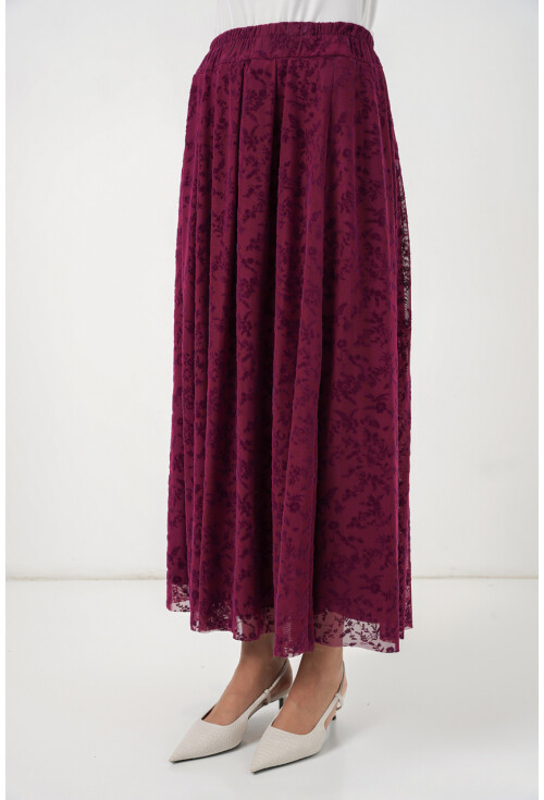 Kadın Flok Baskılı Astarlı Etek 8069