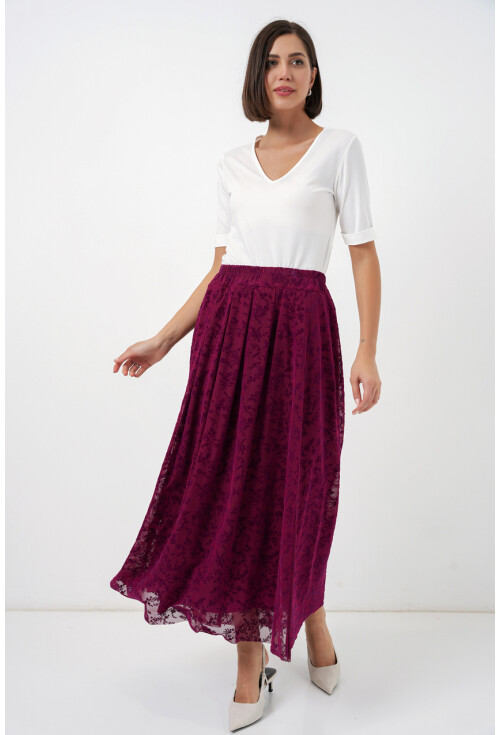 Kadın Flok Baskılı Astarlı Etek 8069