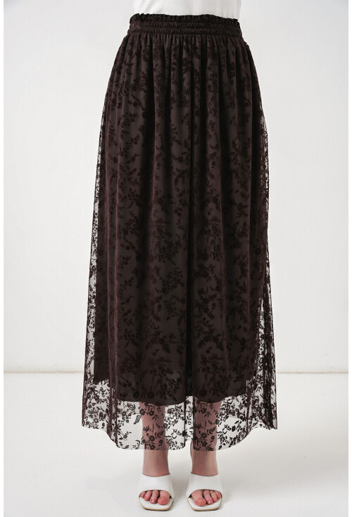 Kadın Flok Baskılı Astarlı Etek 8076