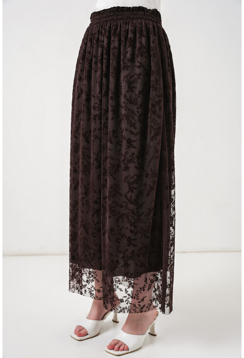 Kadın Flok Baskılı Astarlı Etek 8076