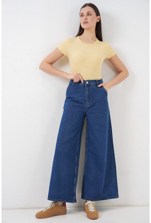 Kadın Geniş Paça Yüksek Bel Kot Pantolon 30080