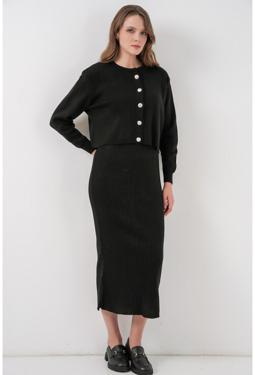 Kadın Hırka Elbise Triko İkili Takım 15960