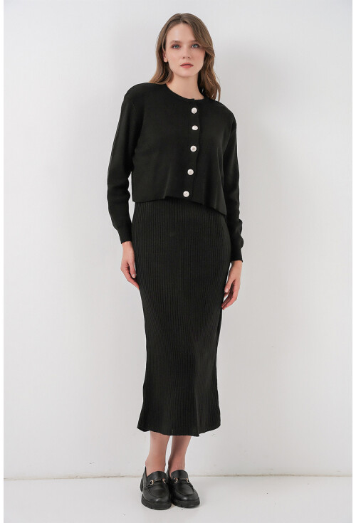 Kadın Hırka Elbise Triko İkili Takım 15960