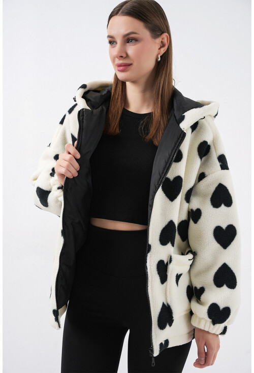 Kadın Kapüşonlu Peluş Ceket 5236