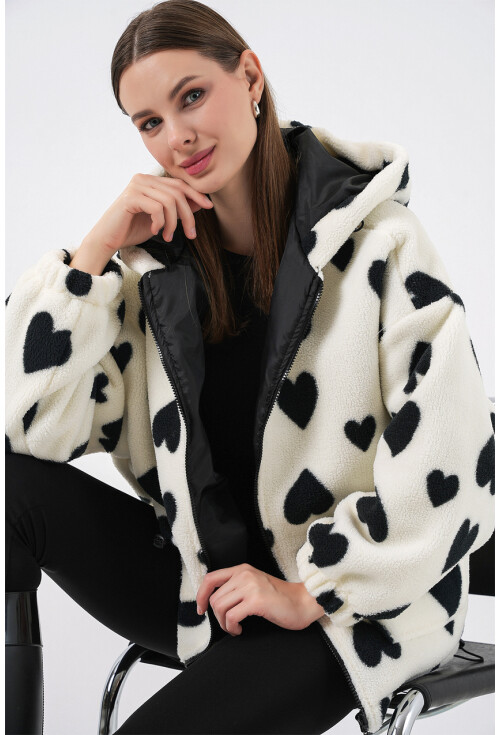 Kadın Kapüşonlu Peluş Ceket 5236