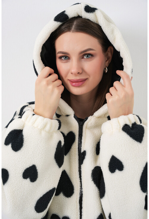 Kadın Kapüşonlu Peluş Ceket 5236