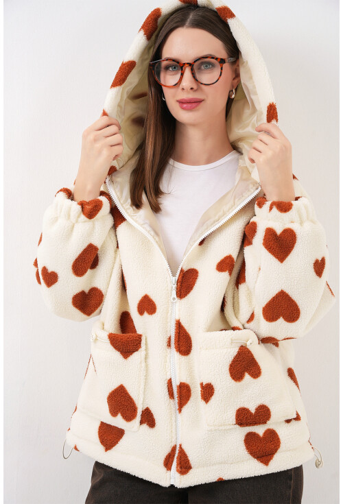 Kadın Kapüşonlu Peluş Ceket 5236