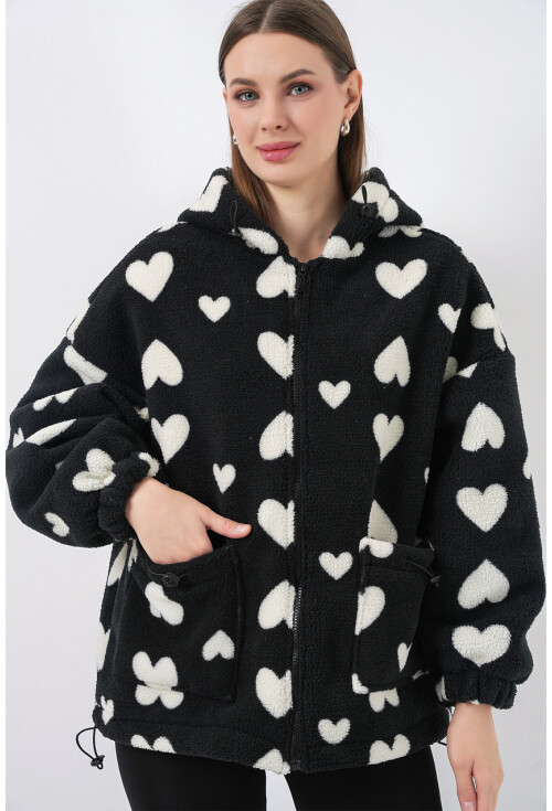 Kadın Kapüşonlu Peluş Ceket 5236