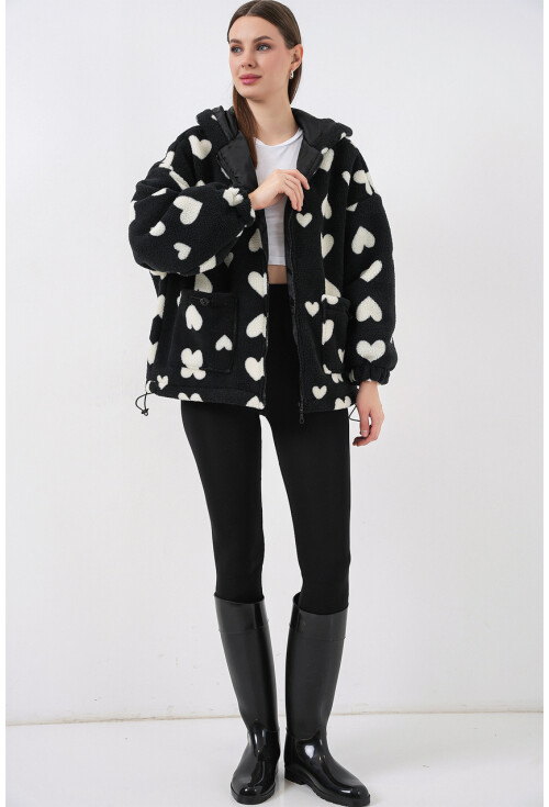 Kadın Kapüşonlu Peluş Ceket 5236