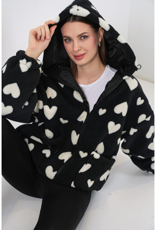 Kadın Kapüşonlu Peluş Ceket 5236